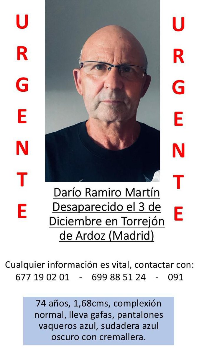 SoloSugus's tweet photo. URGENTE DESAPARECIDO en Torrejón de Ardoz #torrejondeardoz #Desaparecido #corredordelhenares https://t.co/DHhuHjDZgX
