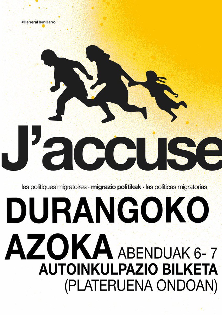 Autoinculpazioaren kanpaia. Korrikaren ekintzarena. 

Campaña  de autoinculpaciones con relación a la acción de paso de migrantes con la korrika.

#HarreraHerriHarro