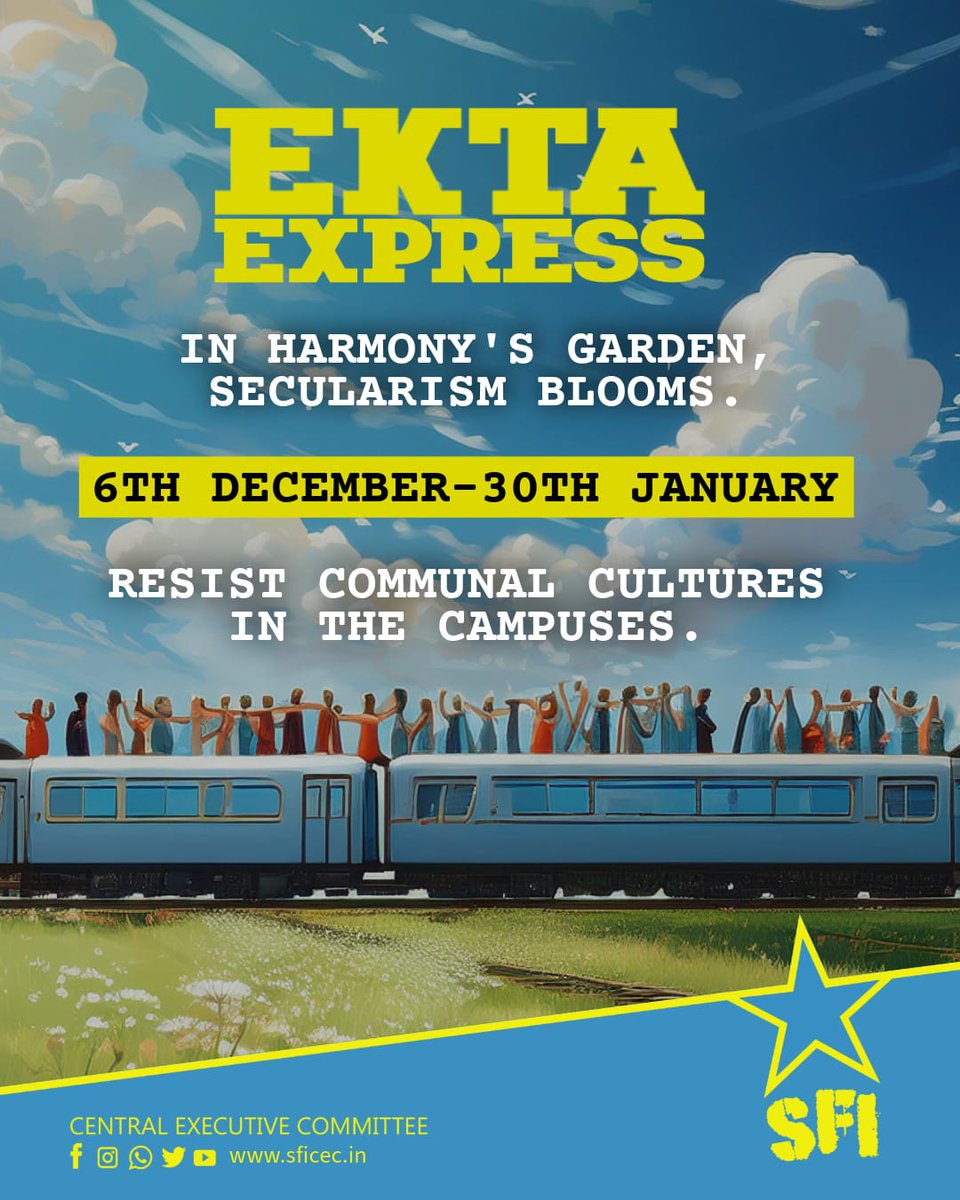 psfspeaks's tweet photo. Join Ekta Express campaign 
By SFI CEC
6th December - 30th January 

Resist communal cultures in the campuses https://t.co/rpQfkyryjJ