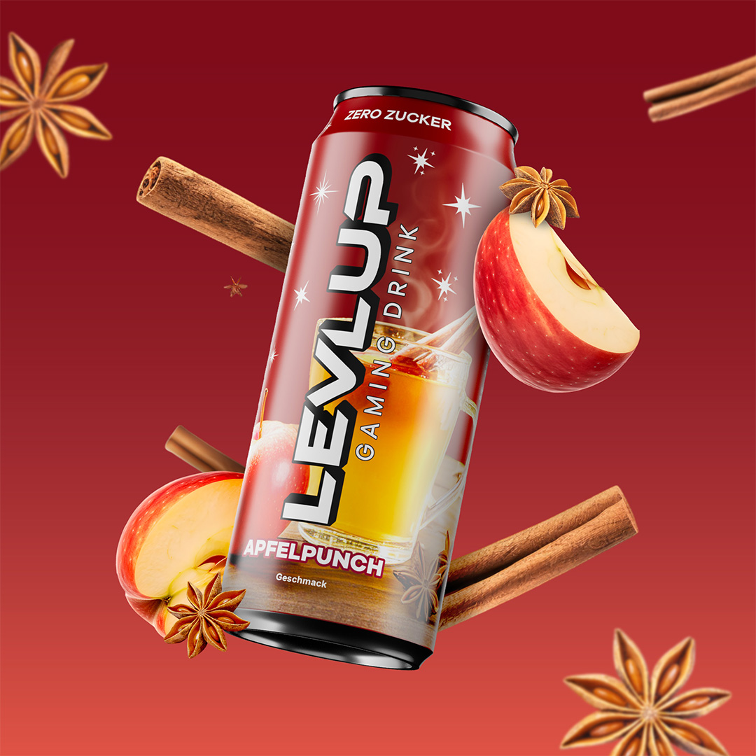 levlupde's tweet photo. Jetzt wird es weihnachtlich-winterlich mit unserer #fantasyedition Apfelpunch 🤤❄️ Welchen Geschmack sollte es eurer Meinung nach unbedingt als Gaming Drink geben? https://t.co/JovOftpy7R