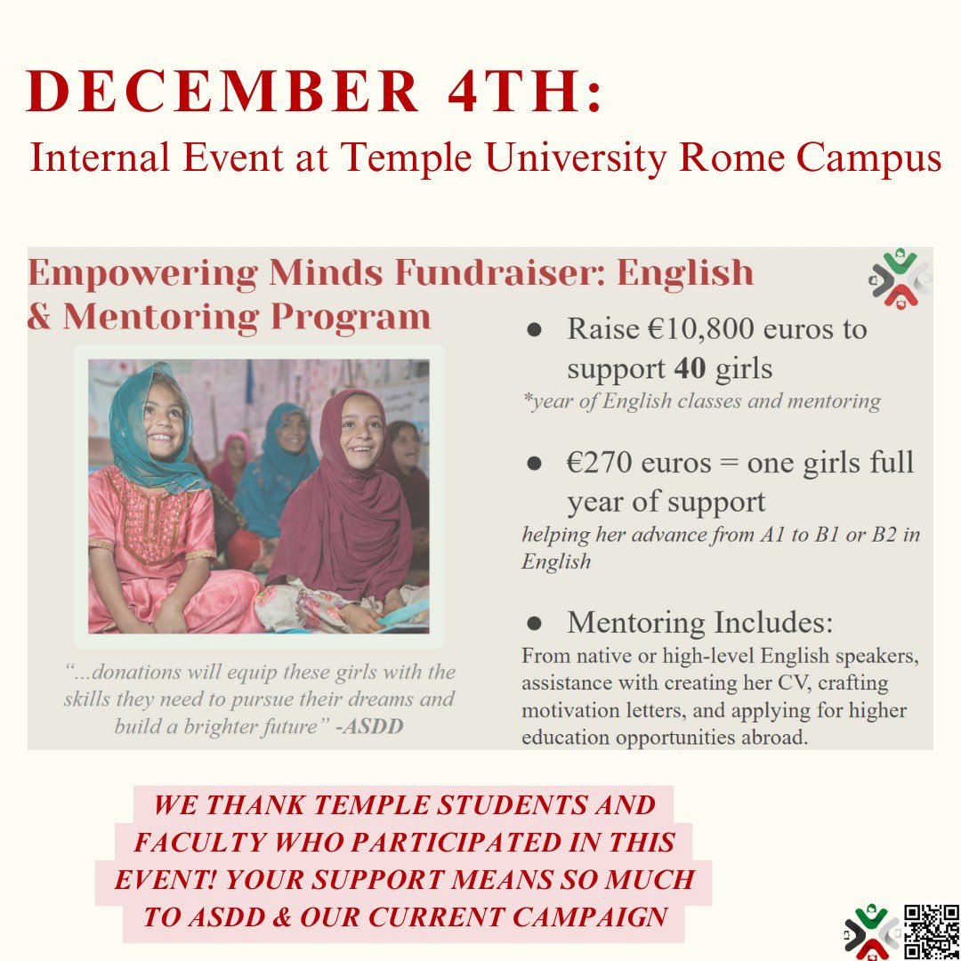 Thrilled to have contributed in this incredible <a href="/AsddItaly/">Associazione di solidarietà Donne per le donne</a> fundraising event. A heartfelt thank you to AlexandraMartinucci, <a href="/templerome/">Temple University Rome</a> , and all the professors who played a vital role in its success.