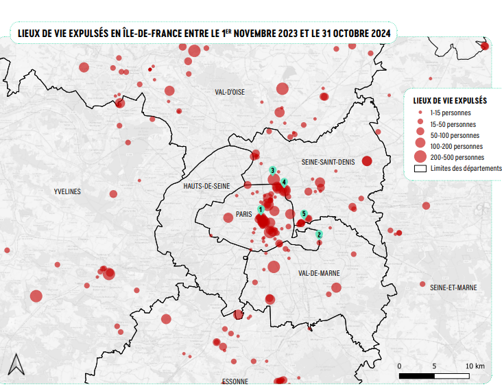 "L’Île-de-France est une région particulièrement hostile aux personnes vivant en habitat informel.. avec une répression croissante de ces personnes et un nombre accru d’expulsions, tout particulièrement les 10 jours précédant la cérémonie des JOP".