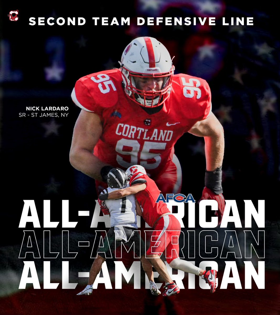 Congrats to our AFCA All-Americans 🇺🇸

First Team Quarterback: 
🔴 Zac Boyes

Second Team Defensive Line: 
⚪️ Nick Lardaro

#DragonRising