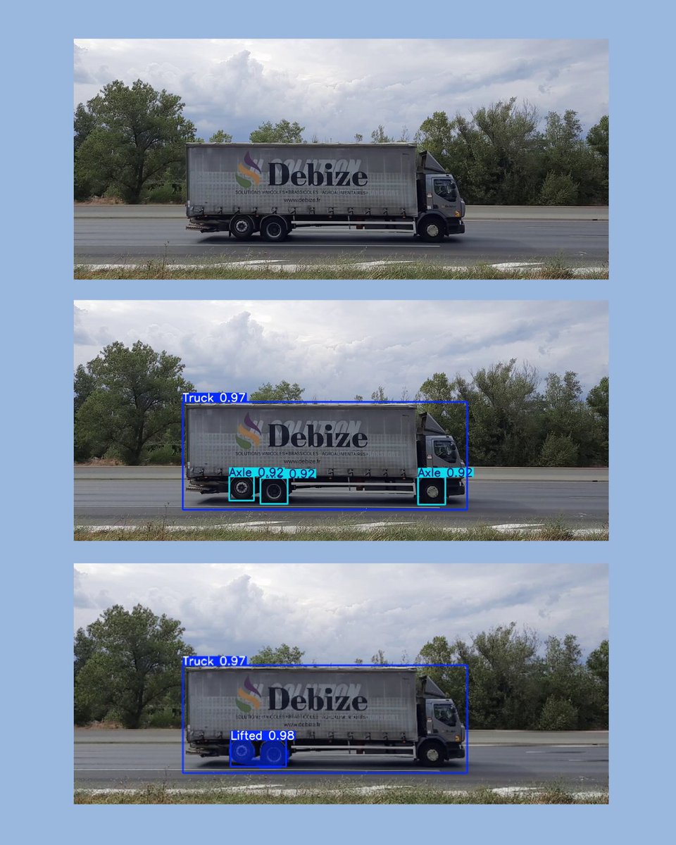 seto_project's tweet photo. @CeremaCom developed a camera-based method that uses #YOLO (You Only Look Once) to detect lifted truck axles from camera images, improving truck classification and traffic management.

Discover more at https://t.co/sL8fLMhvyY

#SETOproject #HorizonEU https://t.co/KrXdAkz6Lt