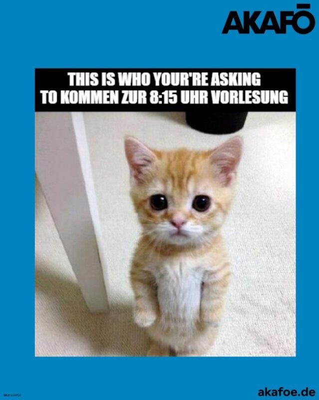 AKAFÖ (@akafoe) on Twitter photo Früh morgens aufstehen und pünktlich zur Vorlesung, wer kennt's nicht? Zu welcher Zeit seid ihr gerne am Campus? Lasst es uns in den Kommentaren wissen.👇 Früh morgens aufstehen und pünktlich zur Vorlesung, wer kennt's nicht? Zu welcher Zeit seid ihr gerne am Campus? Lasst es uns in den Kommentaren wissen.👇