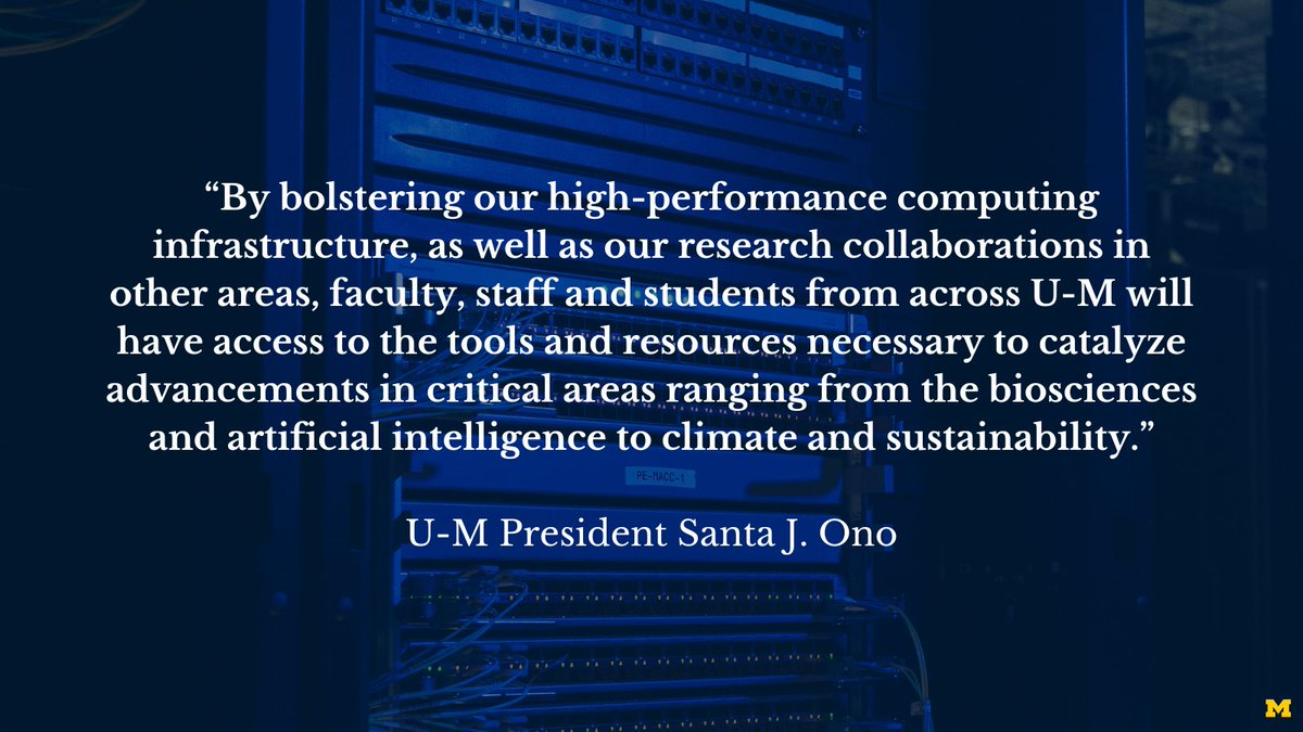 UMich's tweet photo. U-M and Los Alamos National Laboratory will develop a high-performance computational facility that will strengthen the university’s research capabilities and impact, and create new jobs in southeast Michigan. https://t.co/A9sQP86u3H https://t.co/fb1CyWXFWq
