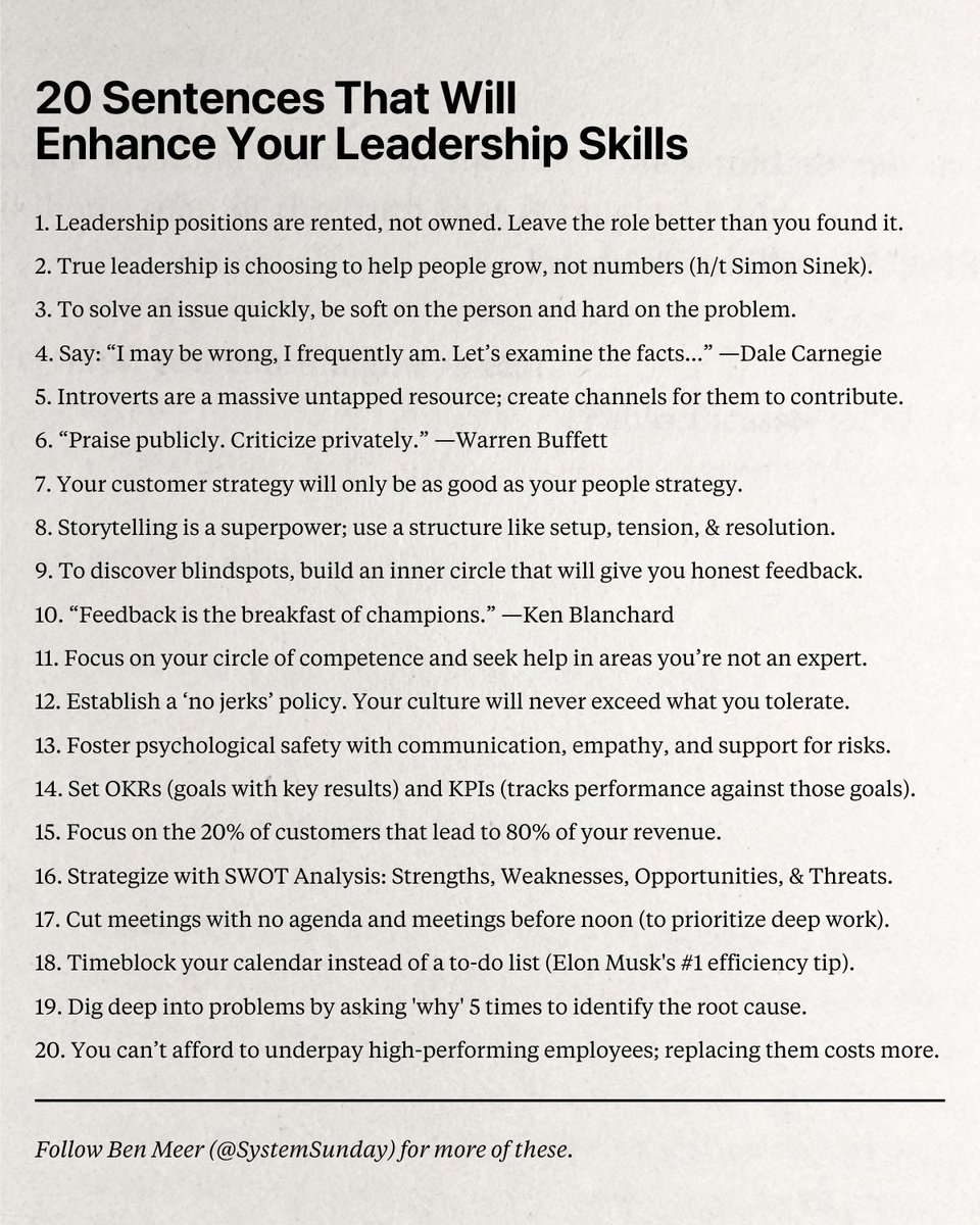 20 ways to improve your leadership skills: