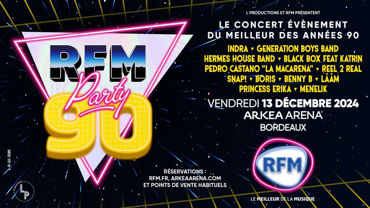 RFMFrance's tweet photo. 🔥 Le 13.12 vivez le concert événement #RFMParty90 à @ArkeaArena de Bordeaux !! 🤩
📌 La chanteuse Indra rejoint le concert !!
Elle remplacera Larusso, qui pour des raisons indépendantes de notre volonté ne pourra pas être présente.
Les places sont ici :https://t.co/rpY6NQoW7E https://t.co/KZwYIJxyDT