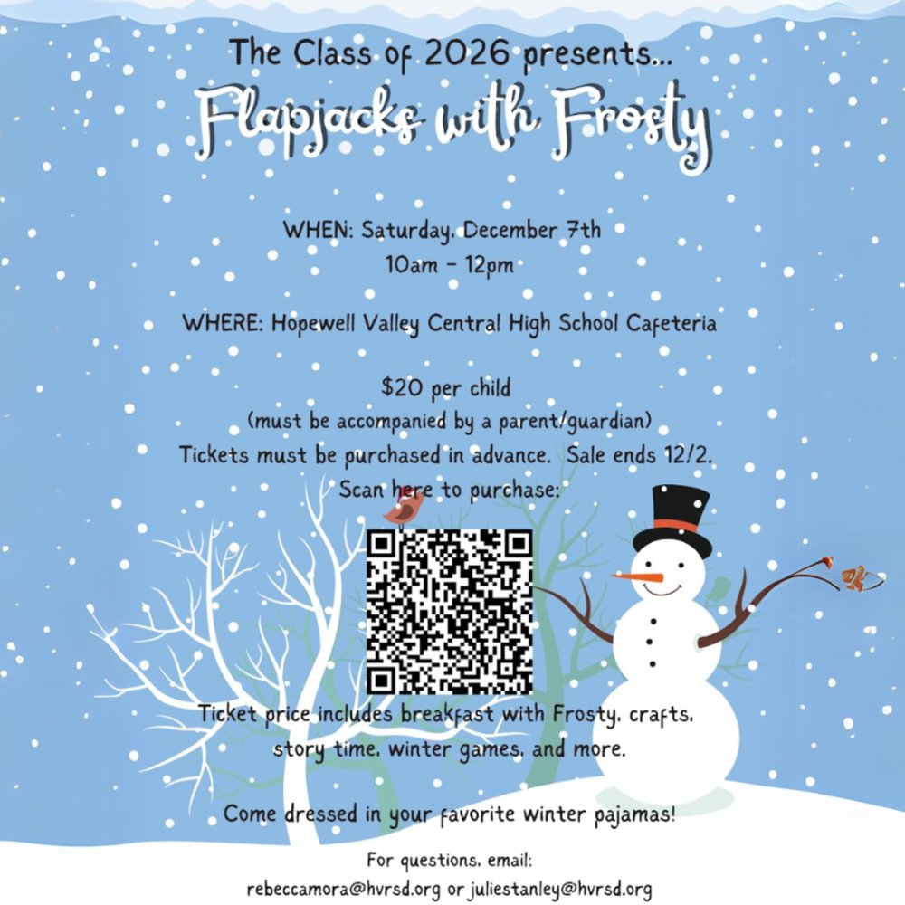 Flapjacks with Frosty: Dec 7, 2024 @ CHS Cafeteria @ 10 am hvrsd.org/o/btes/article…