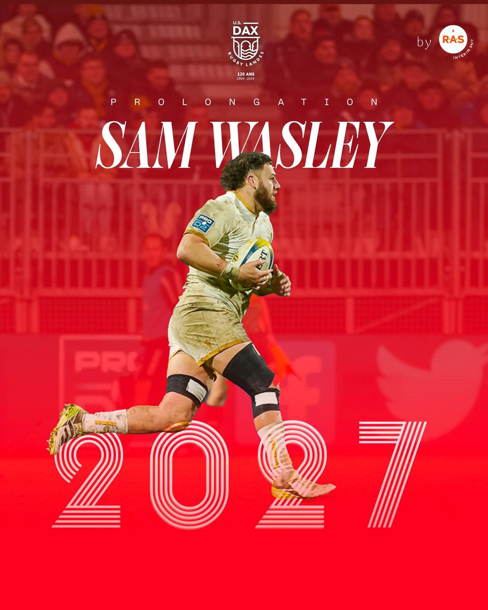 usdaxrugby's tweet photo. 🔴⚪️ 𝗦𝗔𝗠 𝗪𝗔𝗦𝗟𝗘𝗬 2️⃣0️⃣2️⃣7️⃣

C’est officiel ! Notre colosse néo-zélandais Sam Wasley prolonge l'aventure avec l’U.S.Dax Rugby Landes jusqu’en 2027 💥

Avec sa puissance et ses relances dévastatrices, Sam continuera de casser les défenses adverses sous nos couleurs 🤩 https://t.co/7vEgmtf8d5