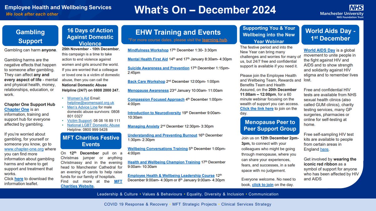 Check out our 'What's On' calendar to find out what's happening throughout this month

For more information read through our December health and wellbeing update, there's something for everyone 🎄 - sway.cloud.microsoft/9059xwmT9hADuk…