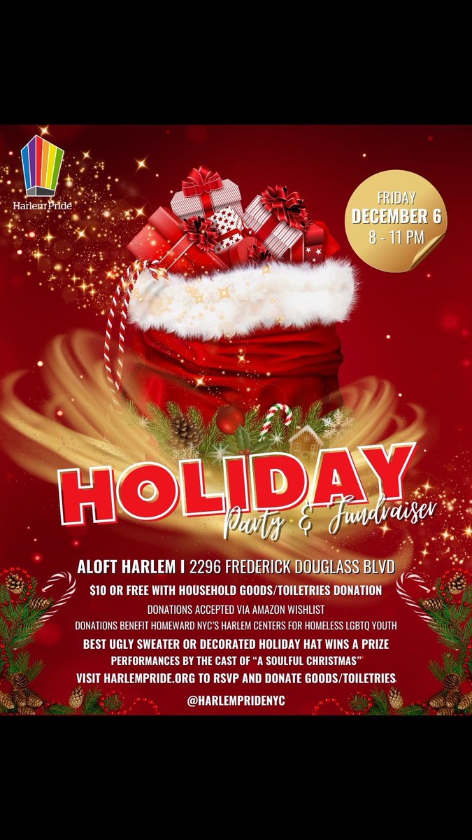 We know this time of year can be hard for a lot of people. In an effort to be a home to our community, we are hosting our holiday party 12/6. This will also allow you to give in the season of giving.  All donations will go to HOMEWARD NYC’s Harlem centers 4 homeless LGBTQ youth