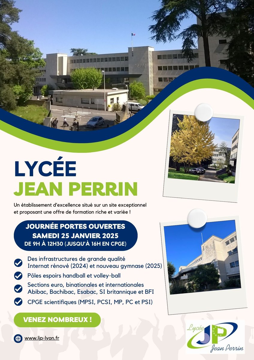 jeanperrinlyon9's tweet photo. #JPO #Savethedate
Notre journée « Portes ouvertes » se déroulera le samedi 25 janvier 2025 !
Plus de détails à suivre et à retrouver sur notre site internet…
Nous vous attendons nombreux 👍
@academielyon https://t.co/lh25TCmB7x