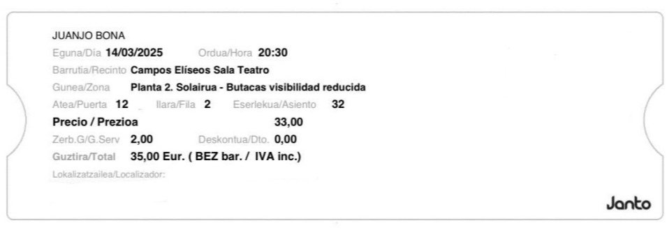 _El1X4_'s tweet photo. ⚠️ATENCIÓN ⚠️ Vendo una entrada para la Gira de Juanjo en Bilbao día 14/03/2025
Planta 2 Puerta 12 Fila 2 Asiento 32
Por 35 € el precio que pagué por ella.
Acepto el pago por paypal, bizum o ponerla en TicketSwap
#juanjogira #juanjobona #majos5d
#juanjogirabilbao https://t.co/Vnwx03dpzy