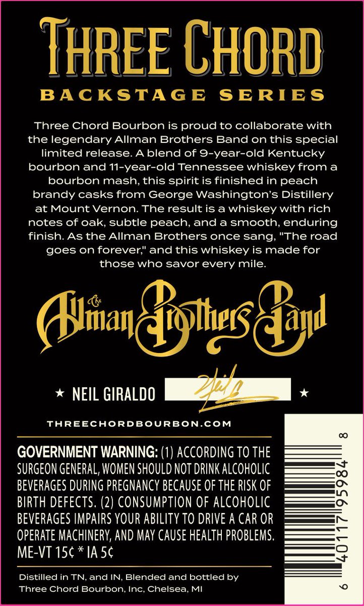 TheBourbonNews's tweet photo. New Label Approval: Three Chord x Allman Brothers Band, Backstage Series Limited Edition
#threechord @OfficialAllman #whiskey https://t.co/TGLqnflEe2