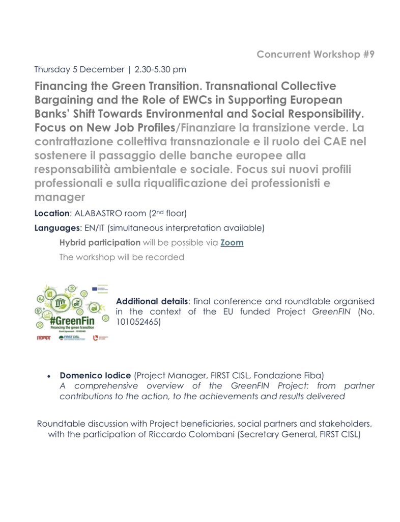 chialtilio's tweet photo. Now at #adaptconference2024 the final conference of the EU funded Project #GreenFIN (No. 101052465) focusing on Transnational Collective Bargaining and the Role of EWCs in Supporting European Banks’ Shift Towards Environmental and Social Responsibility 
@ADAPT_bulletin @adaptland https://t.co/LX7TnJKEJz