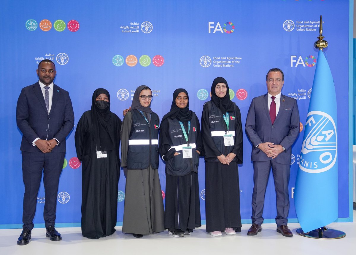 FAOinUAE's tweet photo. On #InternationalVolunteersDay 2024, we celebrate volunteers who embody the spirit of giving.

@FAO thanks @EFYouth volunteers for supporting our pavilion during #GlobalFoodWeek at @ADNECGroup in Abu Dhabi last week.

✨Your passion and dedication inspire us! https://t.co/brQzNlRRFx
