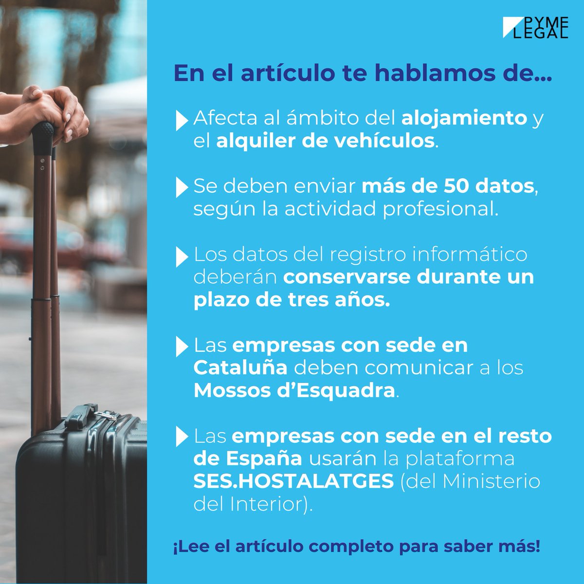 ¿Sabes qué datos debe reportar el sector turístico al Ministerio? 🏨🚗✈️

➡️ Lee el artículo completo aquí: pymelegal.es/noticias/norma… 

#ProtecciónDeDatos #Turismo #Ciberseguridad #PymeLegal #RGPD #LOPDGDD #LSSICE #Privacidad