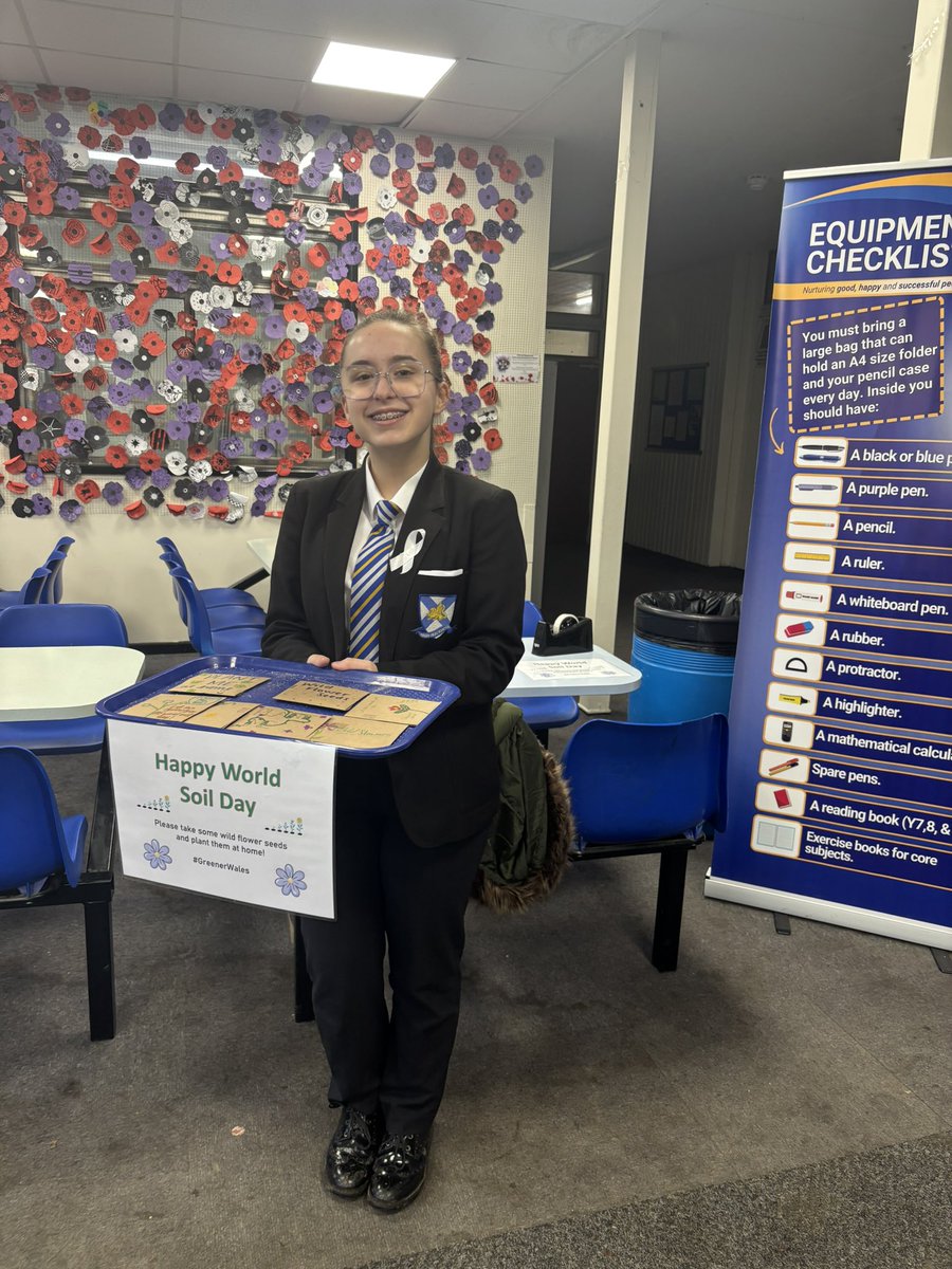 GreenerWHS's tweet photo. Happy World Soil Day 🪴🌱 thank you to our sustainability ambassadors for decorating and handing out wildflower seeds on the welcoming entrance this morning! @WalesHigh https://t.co/LvfxK3lDaN