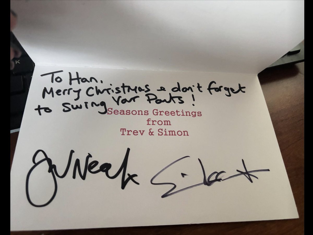 Another year, another <a href="/TrevandSimon/">Trev and Simon</a> Christmas card for my wife.

They never seem to forget her. Thanks <a href="/TrevorNeal/">Trevor Neal</a> <a href="/simonmhickson/">Simon Hickson</a> you’re the best friends she could wish for 😉