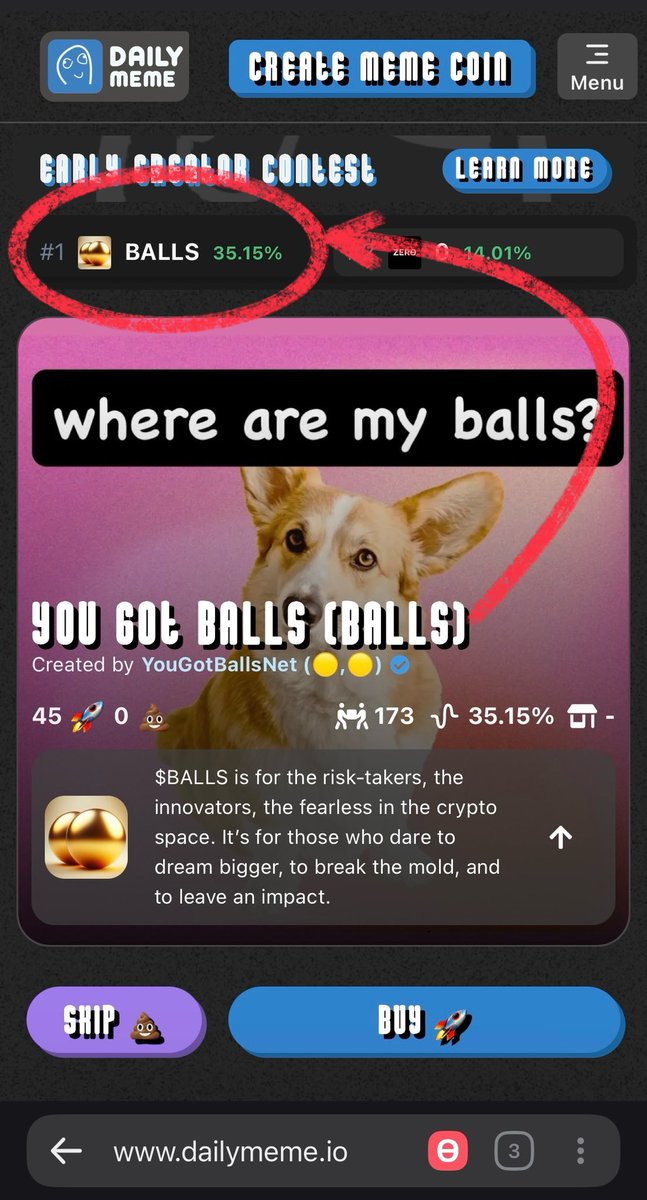 YouGotBallsNet's tweet photo. $BALLS won’t wait for anyone!

🔥 We’re officially the #1 token on @dailymemecorp, but this is just the beginning.
⏳ @zerion quest ends in only 9 hours. Complete it, rack up points, and join the most provocative community out there.

🚀 The bonding curve is at 35%, which means it’s still a good time to get in before $BALLS hits its peak and graduates to a DEX (Reservoir). Once that happens, it’ll be too late for those who missed out. (NFA)

Don’t be the one left out while everyone else isn’t.
🔗 [Join the quest now]
(🟡,🟡)