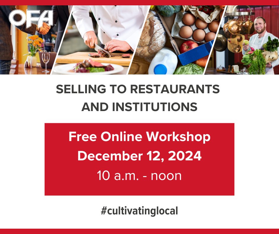 Looking to sell your farm fresh products directly to restaurants and
institutions? Join our free online workshop on Dec. 12 to learn from
industry experts on how you can tap into local selling opportunities
for your farm. Register today! bit.ly/3ZGzzVr