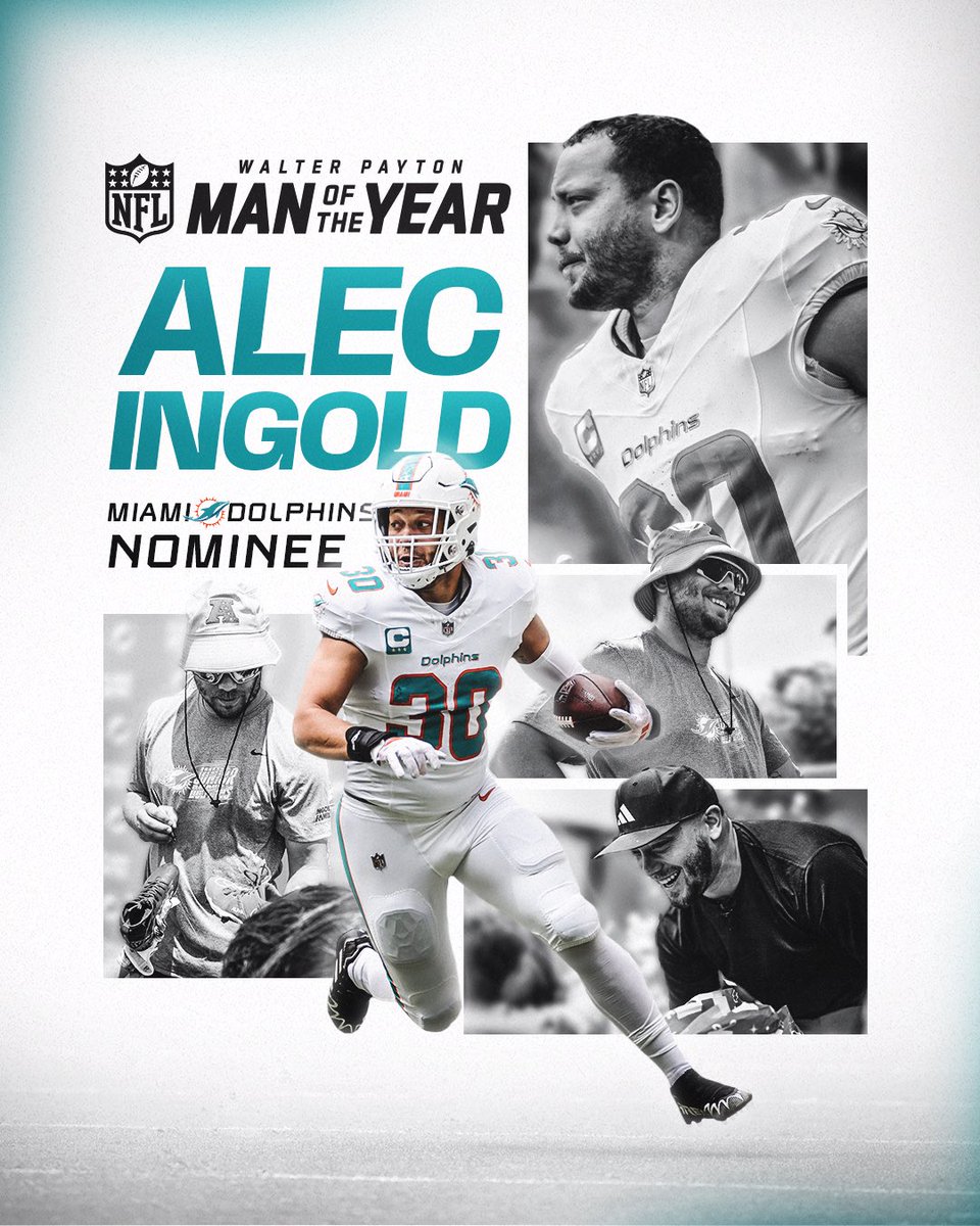MiamiDolphins's tweet photo. A captain on our team and in our community.   We're proud to name Alec Ingold as our Walter Payton Man of the Year nominee. 👏  #WPMOYChallenge  | @AI_XLV https://t.co/0bsTvhtKwF