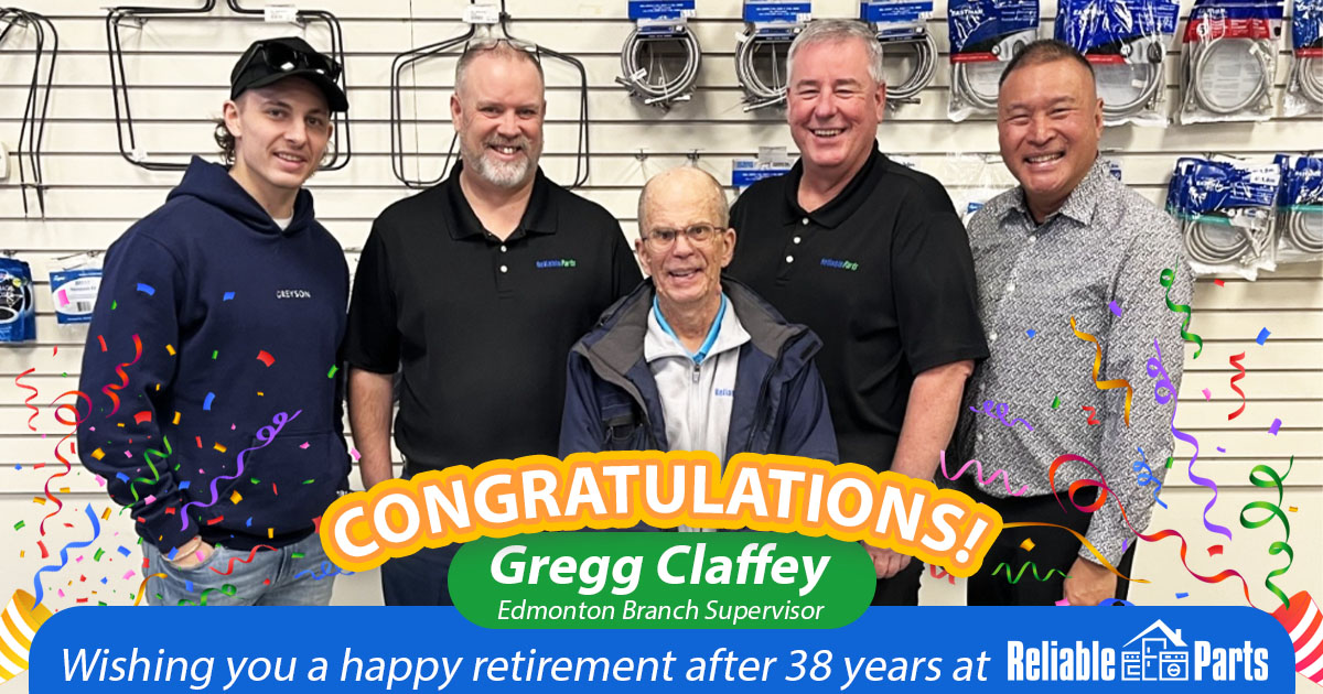 🎉CONGRATULATIONS and THANK YOU to Gregg Claffey (center), our Branch Supervisor retiring after 38 years of dedicated service with Reliable Parts in Edmonton, Alberta Canada! Troy Stecher from the #EdmontonOilers visited us to wish Gregg as well, thanks for stopping by, Troy!