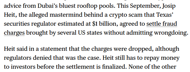 joe_rotunda's tweet photo. Snip from today's @bloomberg article relating to Josip Heit, allegedly claiming charges brought by several US states were dropped. #josipht #gspartners #gsp #no1 #apertum #scamkillers #dubai #crypto https://t.co/ebQQkTVw4J