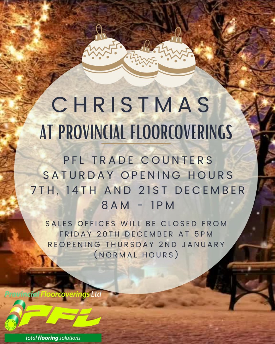 PFL_Ireland's tweet photo. To facilitate orders and collections through the busy #Christmas season, our #trade counters in Belfast, Dublin, and Limerick will be open from 8am - 1pm on Saturdays in December. Our Saturday opening dates will be the 7th, 14th, and 21st of December. https://t.co/sakG94fcDc