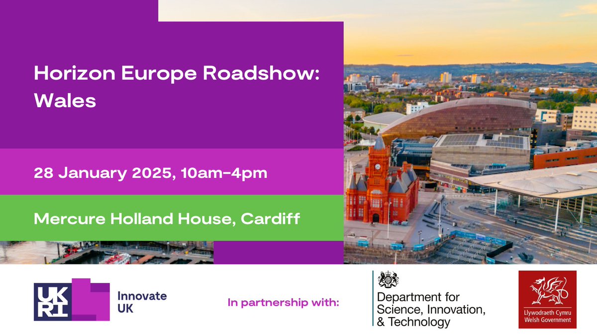 Global Alliance at Innovate UK Business Connect (@iuk_global) on Twitter photo Register now for the #HorizonEuropeRoadshow in Wales on the 28 Jan 2025 in Cardiff🇬🇧. Join <a href="/innovateuk/">Innovate UK</a>, <a href="/WelshGovernment/">Welsh Government</a> & <a href="/SciTechgovuk/">Department for Science, Innovation and Technology</a> to discuss European innovation opportunities: ow.ly/O3s750Uluzy Register now for the #HorizonEuropeRoadshow in Wales on the 28 Jan 2025 in Cardiff🇬🇧. Join <a href="/innovateuk/">Innovate UK</a>, <a href="/WelshGovernment/">Welsh Government</a> & <a href="/SciTechgovuk/">Department for Science, Innovation and Technology</a> to discuss European innovation opportunities: ow.ly/O3s750Uluzy