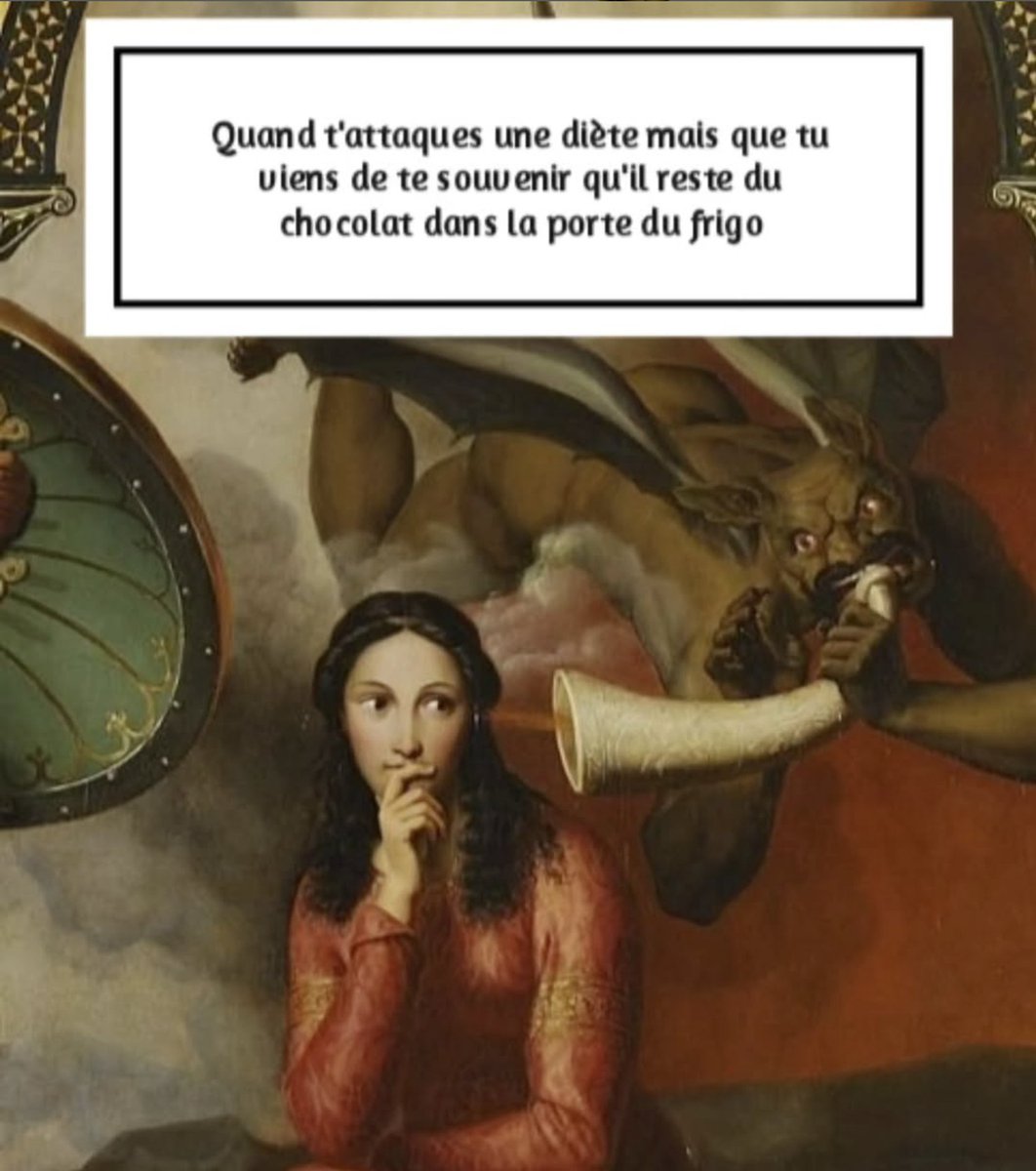 deregledelart's tweet photo. Quand t'attaques une diète mais que tu viens de te souvenir qu'il reste du chocolat dans la porte du frigo.

Retrouvez d'autres tableaux détournés sur https://t.co/siyJoMI1Gj

#peinture #tableau #parodie #faussaire #toile #huile #art #artiste #expo #exposition #caricature https://t.co/WKAQ9GEjHI