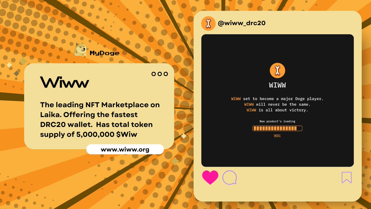 DogecoinMug's tweet photo. Have you heard of @WIWW_DRC20? ๐๐ฝ
It's a project on Laika where you can actually make some serious moves in the NFT game. ๐ถ
They also offer the fastest #DRC20 wallet ๐
The max supply is 5,000,000 $Wiww tokens ๐๐คฒ๐ฝ
#Dogecoin #Laika #Wiww https://t.co/SM9tCwgnzZ