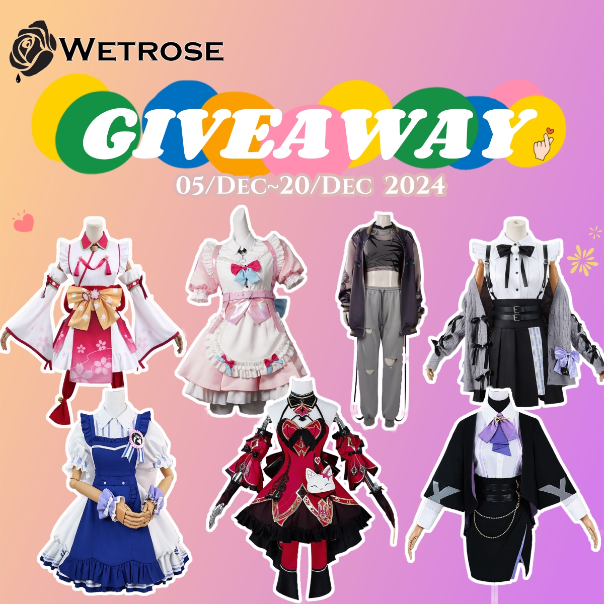 wetrose2019's tweet photo. Wetrose GIVEAWAY on X! 
$100USD Coupon for https://t.co/2SvQrT8HVK
To enter: 1. Follow us @wetrose2019 and like this post. 
2. Quote or Repost (retweet) post. (don't repeat) 
3.This giveaway will be closed on 20th Dec 2024.  
Only 1 winner will be ONLY announced on @wetrose2019 

*Meeting 300+ Quotes(RT) makes this giveaway available!
*No Fake/Private/Blank icon accounts etc. Don't tag random people.
*The winner has to post a story&feed&tweet to review the costume.
*We never DM winner suspicious links.
Please be careful not to be scammed.
Good luck!
#wetrose #wetrosegiveaway
