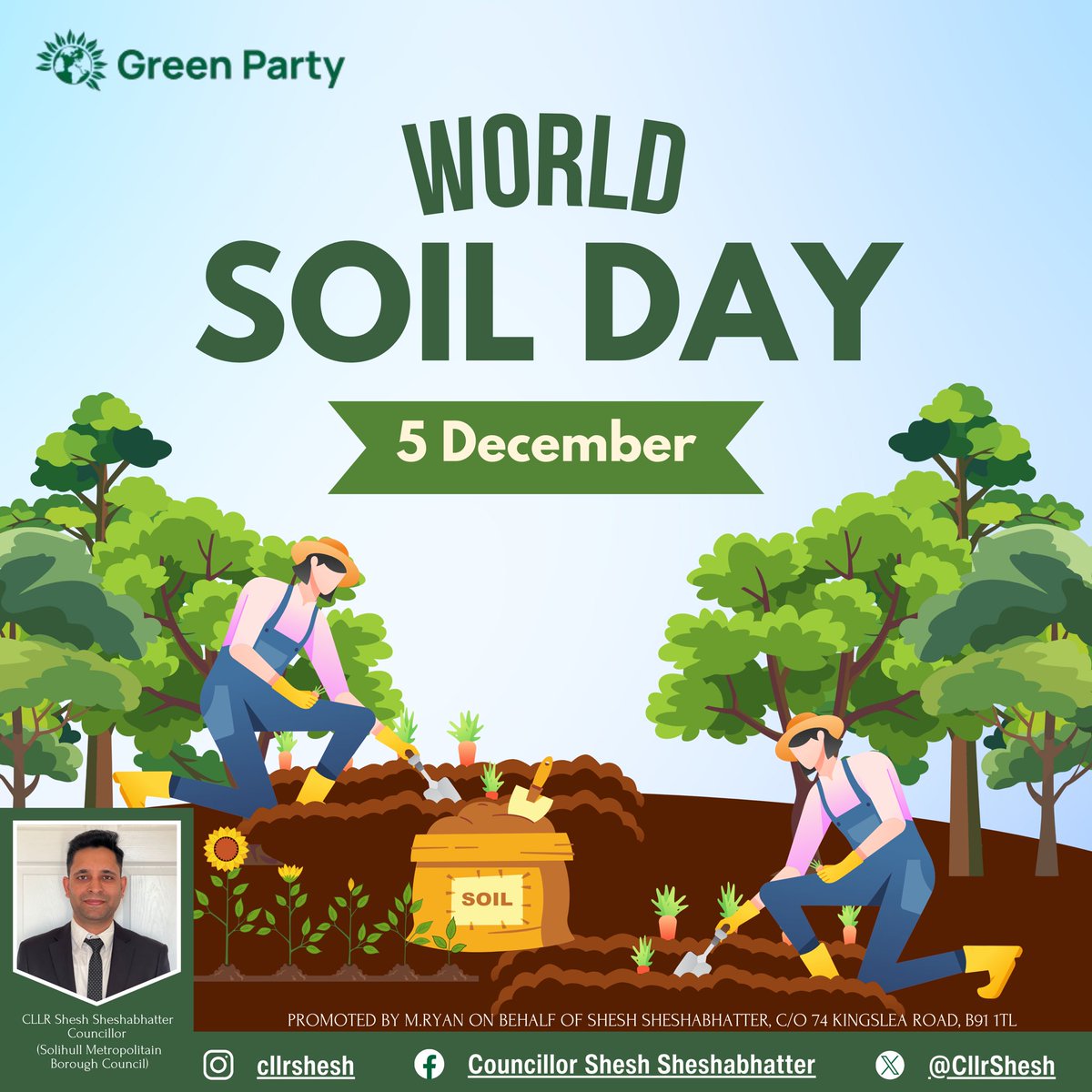 CllrShesh's tweet image. Soil produces 95% of our food, whether crops we eat or plants feeding livestock. Healthy soil is vital for our survival. 
Let’s care for, protect, and manage it to ensure a sustainable future. 🌍🌱🏞️

@SolihullGreens 
#WorldSoilDay2024