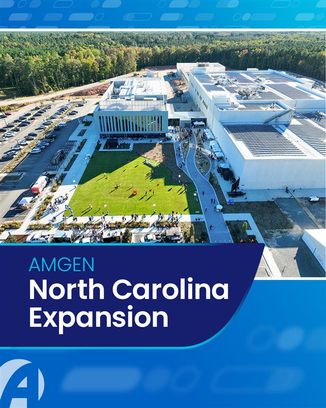 Amgen's tweet photo. Amgen today announced a $1 billion expansion to establish a second drug substance manufacturing facility in North Carolina. 

In tandem with the existing facility, these investments will create 370 new jobs in the region.

🔗 https://t.co/qhS67I2dSH

$AMGN #HollySpringsNC https://t.co/YwkaKQpazF