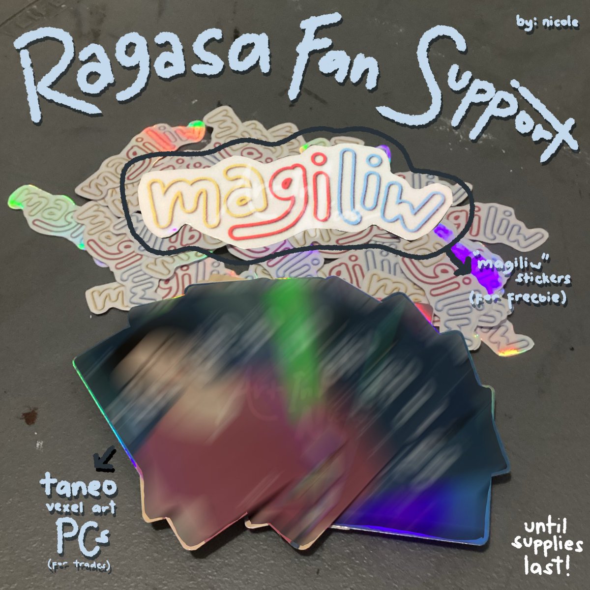 RAGASA - ALAMAT CONCERT
fan support by nicole :^3

|| “magiliw” waterproof stickers — freebies
|| taneo fanart photocard — trades ONLY 

— like n rt
— show proof on show day
— STRICTLY 1:1 ratio as it’s limited qty
— location n time tba

SEE U MAGILIWS ✨ #ALAMAT #ALAMATRagasa