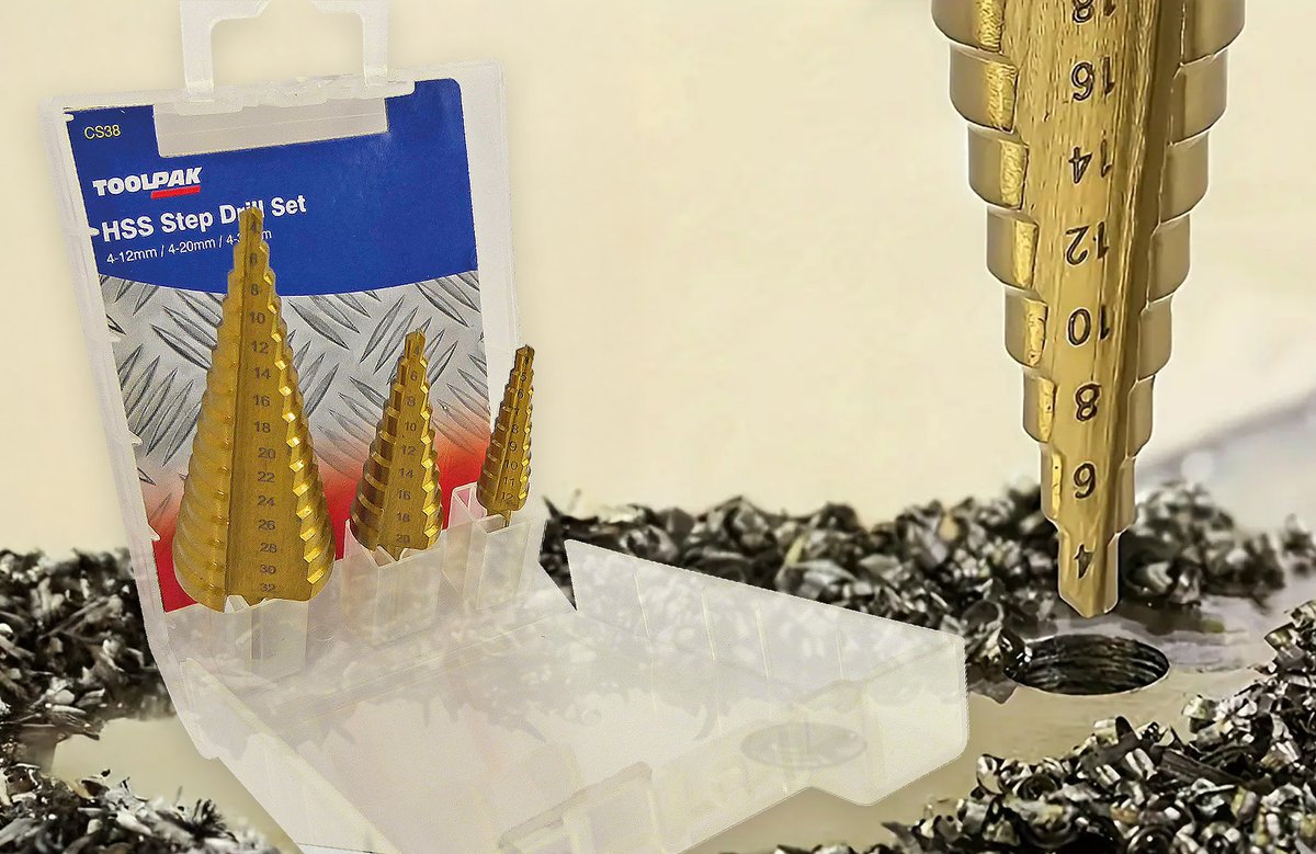 Toolpak's tweet image. High-Quality 3-Piece M2 HSS Step Drill Set perfect for creating precise holes or enlarging existing ones in: Steel, Non-ferrous metals, Hard plastics.

👉 bit.ly/3ZgB2QC

#Toolpak #PowerToolAccessories #MetalDrills #BuildersMerchants #StockistsUK #Tradesmen