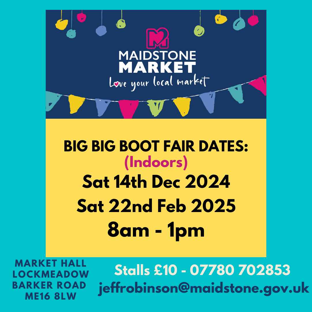 Maidstone Market (@maidstonemarket) on Twitter photo Big weekend coming up Saturday 14 December, Craft Market in Lockmeadow Food Court, Indoor Boot Fair in Market Hall and our regular General Market 7:30am to 1:00pm in the undercroft. All free entry for public. For sellers contact jeffrobinson@maidstone.gov.uk to book a pitch. Big weekend coming up Saturday 14 December, Craft Market in Lockmeadow Food Court, Indoor Boot Fair in Market Hall and our regular General Market 7:30am to 1:00pm in the undercroft. All free entry for public. For sellers contact jeffrobinson@maidstone.gov.uk to book a pitch.