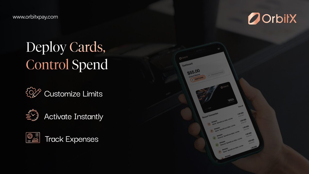 OrbitX_Pay's tweet image. Take control of team spending with OrbitX cards.
Set custom limits, activate instantly, and track expenses across your org.
Streamline your financial management with just a few clicks.
#ExpenseControl #TeamFinance #OrbitX
