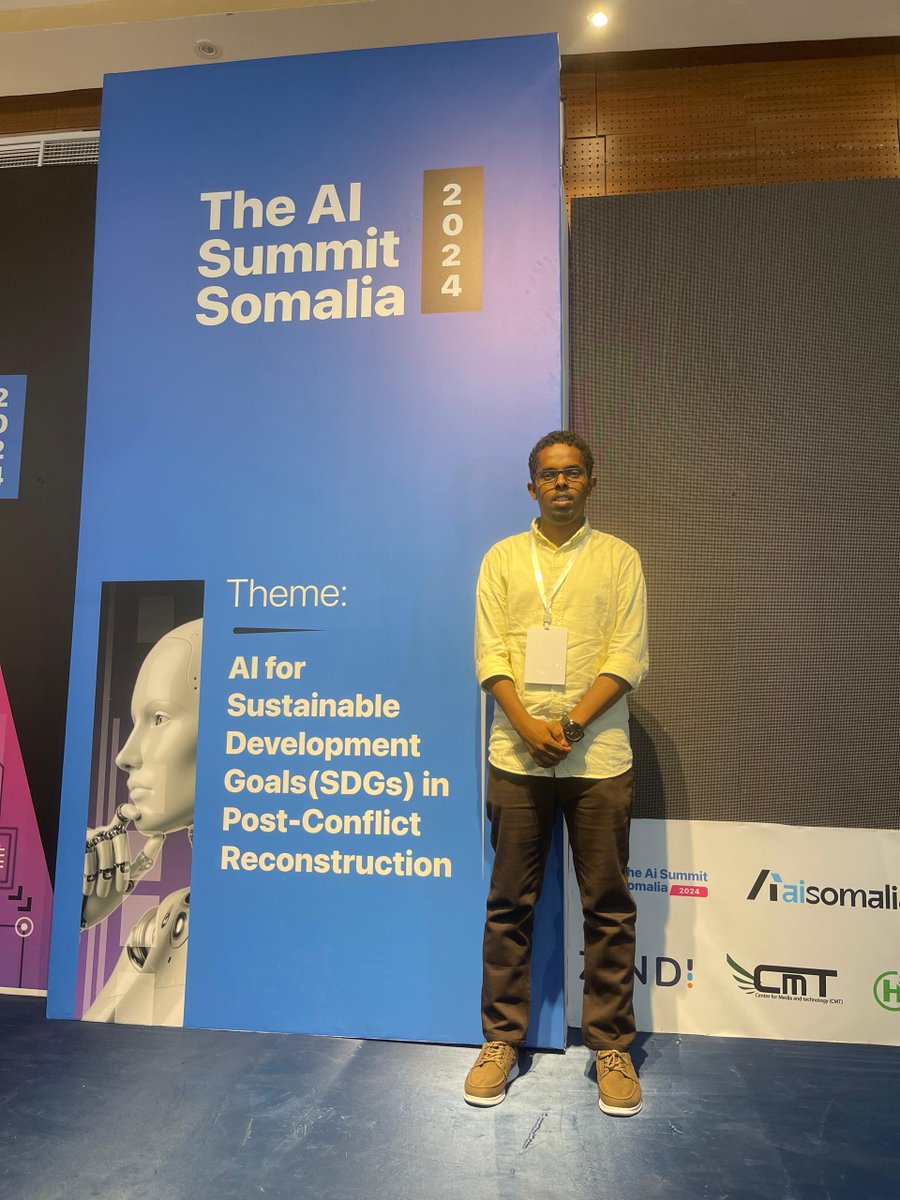 EngMohamedElmi's tweet photo. I had the privilege of attending the AI Summit Somalia 2024. Inspiring discussions with Somali and global experts on using AI to advance Sustainable Development Goals (SDGs) in post-conflict reconstruction. Organized by @aisomalia @ZUSTUni &amp; @MoCTSomalia 

 #AISomali  #SDGs #AI https://t.co/SxqrMXFmRb