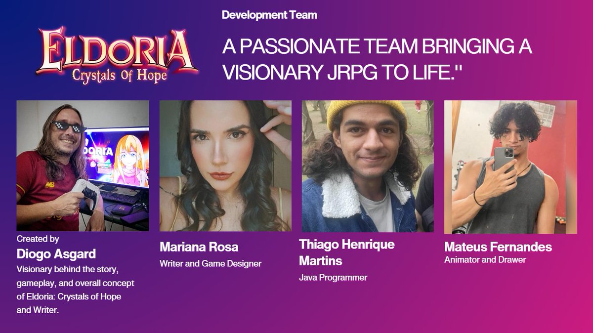 EldoriajRpg's tweet photo. Eldoria The Crystals of Hope DEMO is almost done for this Christmas, meanwhile I'd like to present you our Development Team Core. https://t.co/um8Hfgwe55