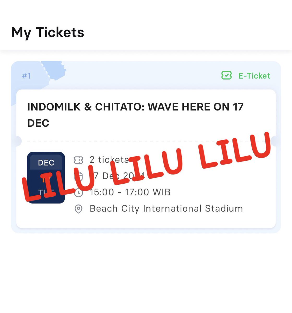 rouilatte's tweet photo. WTS DIJUAL TIKET M&amp;G CHITATO INDOMILK WAVE HERE ON 17 DEC

Milky 2 tickets 
DM 📩

#SVT_RIGHT_HERE_IN_JAKARTA
#WaveHereOn17Dec #IndomilkRightHere https://t.co/EJsZF5CsvC