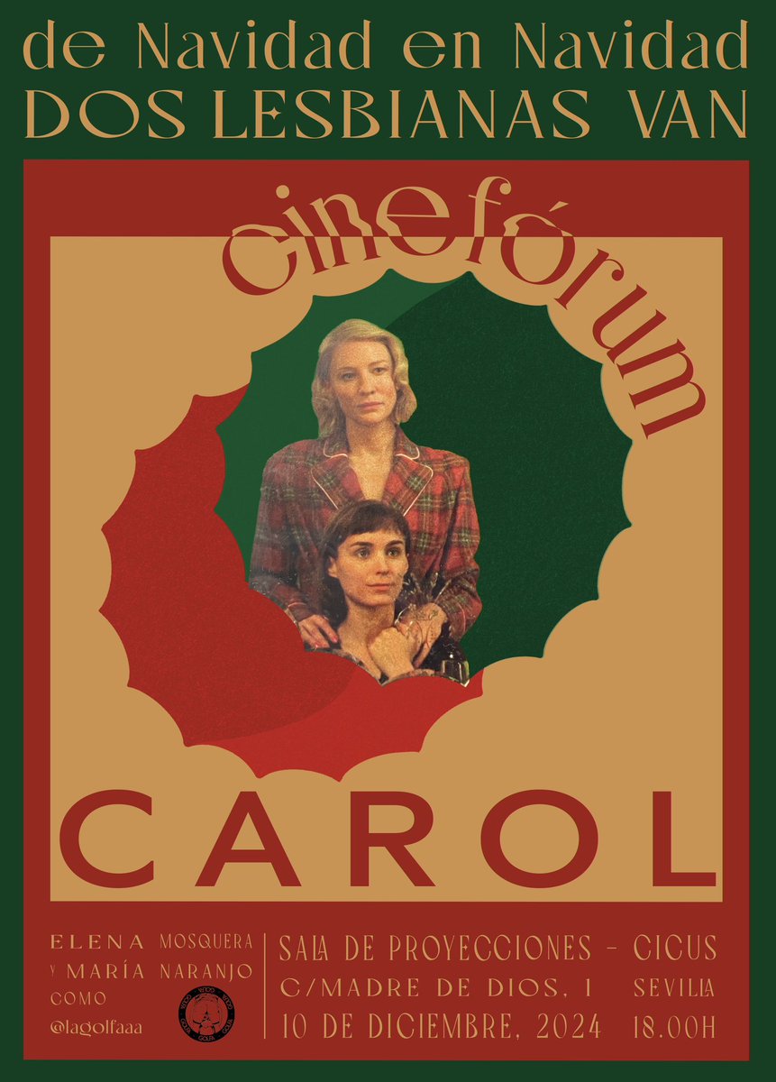 itspantumaca's tweet photo. mis queridísimas, se avecina nuevo Cineforum, y por supuesto vamos a cerrar el año con Carol, de nuevo de la mano del @CICUS_ , os venis???? el 10 de diciembre (martes) https://t.co/tIG1sqrXIt