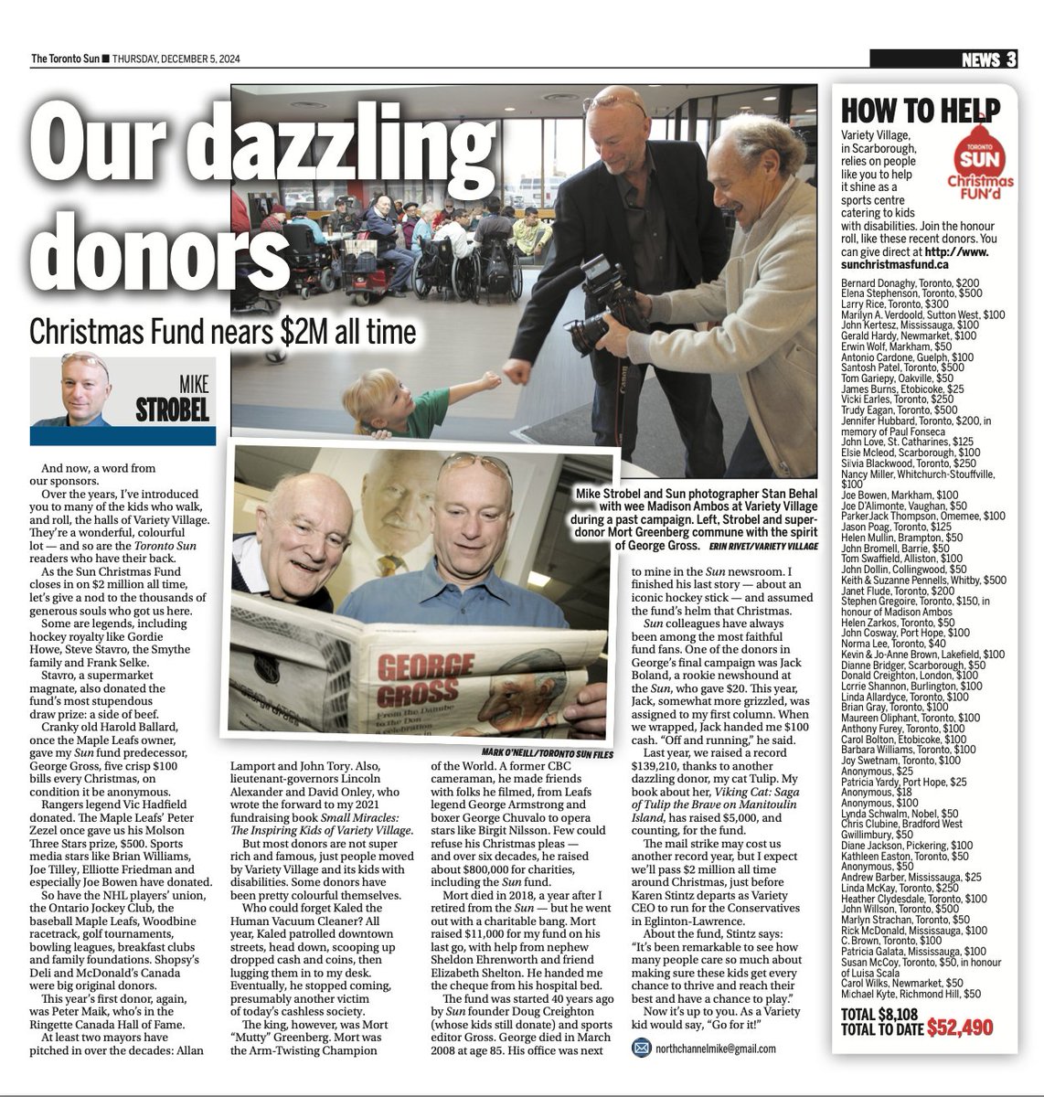 $2 MILLION OR BUST! As my Sun Christmas Fund for Variety Village weathers the mail strike en route to a donations landmark, here's a look at some of the thousands of generous souls who got us this far.
sunchristmasfund.ca