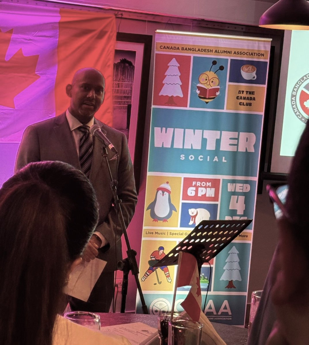 AjitSinghCanada's tweet photo. Amazing night with Canada Bangladesh Alumni Association,Principal Coordinator for SDGs Chief Advisor Yunus' Office Lamiya Morshed,dynamic 🇨🇦alumni&amp;friends speaking about close connections to 🇨🇦&amp;many contributions to 🇨🇦&amp;🇧🇩! Let’s keep our ties strong&amp;grow them!#Bangladesh #Dhaka https://t.co/NAV3l0zZfy