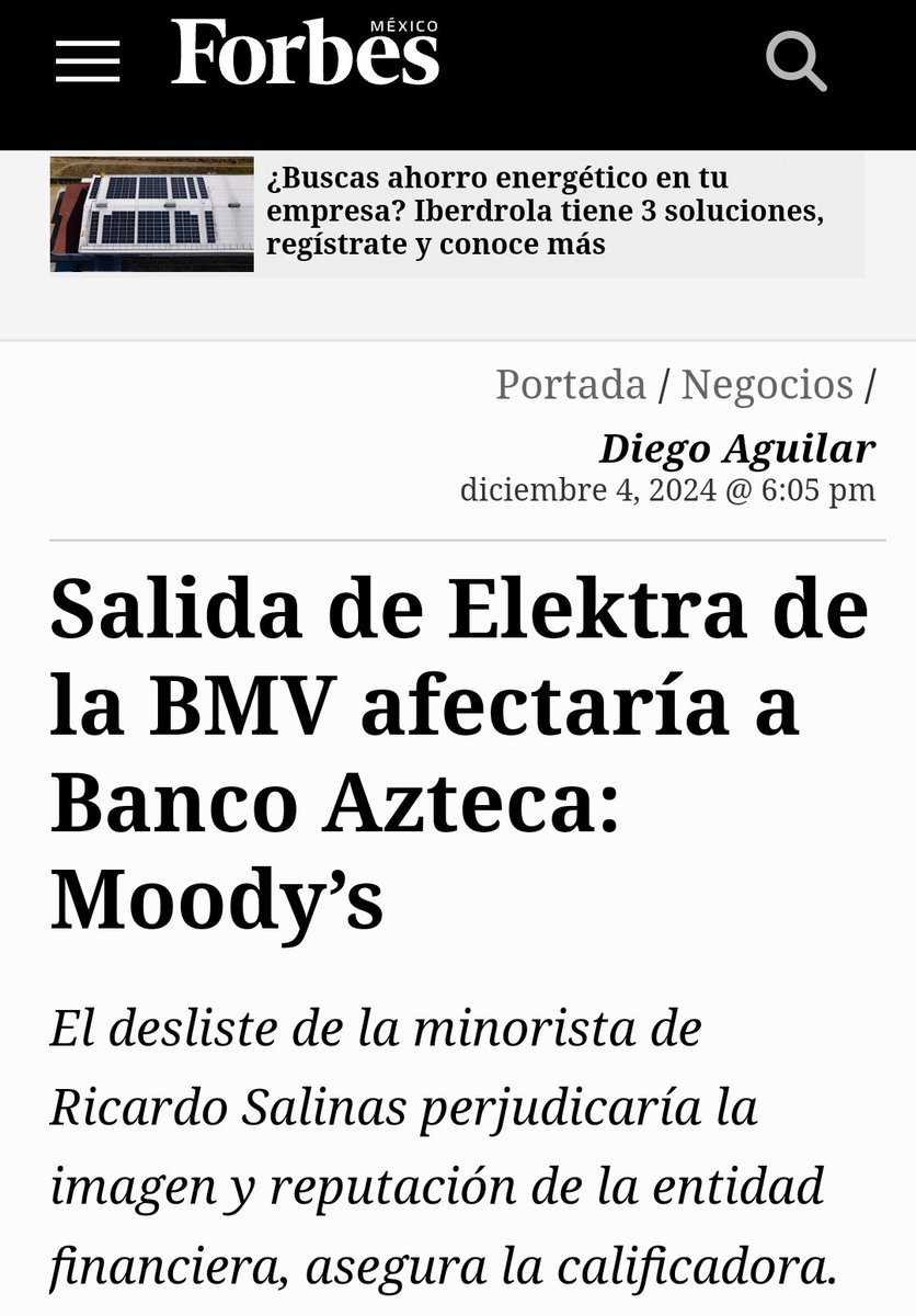 mario_campa's tweet photo. Moody's advierte que el desliste de Elektra sería negativo para la nota crediticia de Banco Azteca.

La salida generaría “un mayor escrutinio reputacional”, lo que resultaría en riesgos de contagio para el banco. https://t.co/9H4eZBWj9q