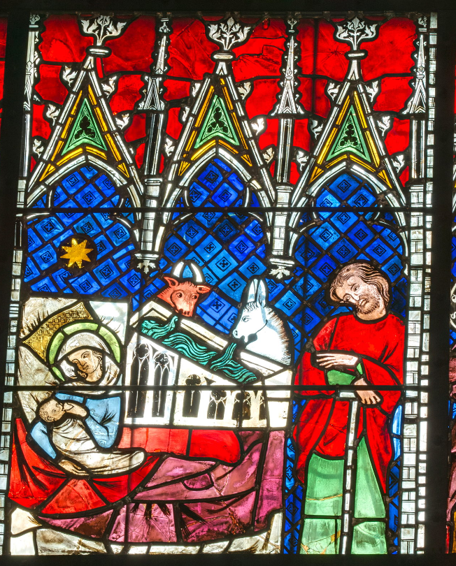 BertrandFleck's tweet photo. Extraordinaire scène de la Nativité au milieu de l'une des verrières du bas-côté sud de la cathédrale de Strasbourg.
Pas mal de détails insolites : la Vierge Marie donnant le sein à l'Enfant-Jésus, l'âne et le bœuf qui s'abreuvent dans une luxueuse mangeoire... https://t.co/jCR50TqlkL