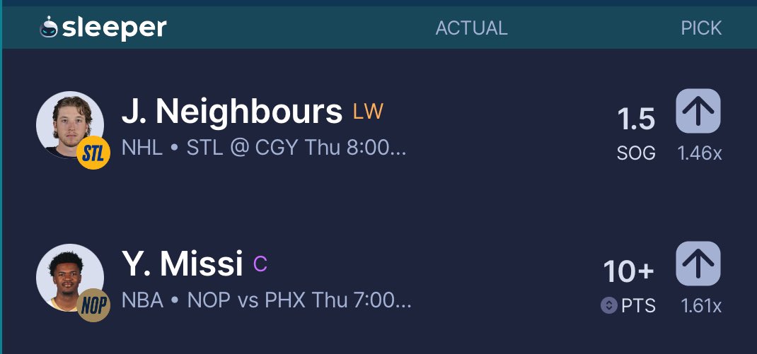 FlashPickz_'s tweet photo. FIRST LOCK OF THE DAY @SleeperPicksHQ 

Code FLASHLEAKS

TWO DAYS IN A ROW HITTING OUR NHL PROP USING @OutlierDotBet 

Today we have Neighbours
-Has exceeded 1.5 SOG 8 games in a row on the road
-Hit 5 straight 
-Hit 4/L5 vs CGY

MISSI
-Hit 6 straight 
-PHX ranked 23rd in points allowed vs C
- PHX allowing 25 points a game to C 

#GamblingTwitter #GamblingX #Pelicans #NHL #NBAX