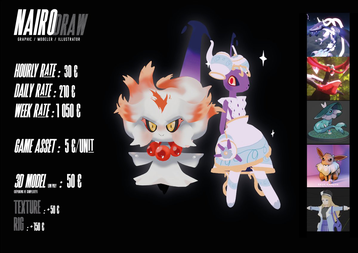 IT’S TIME!! ✨ I’m taking big risks, but I want to live off my passion!!

I am NairoDraw, a Pokemon modeler from father to son. If you're interested in having a Fakemon for your game or need cinematic work, feel free to contact me!! 👇

#pokemon #fakemon #Commissionopen